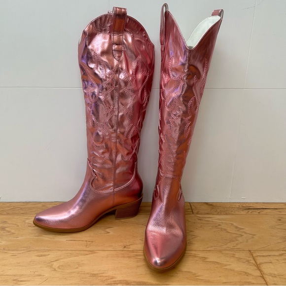 Source Unknown Shoes - Pink Metallic Cowgirl Boots 8 Heeled Tall Barbie Pink Western Heeled Boot